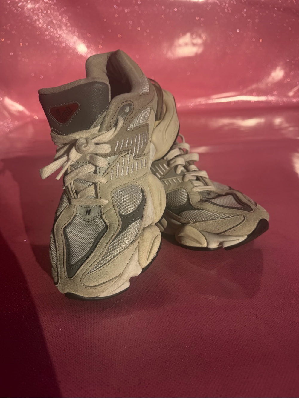 New Balance Women's Cream and Gray Mesh Sneakers